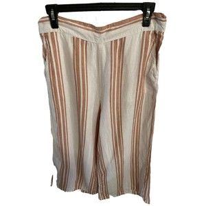 Christian Soriano Pants Women L Linen Ivory Striped Crop Wide Leg Boho  Hippie